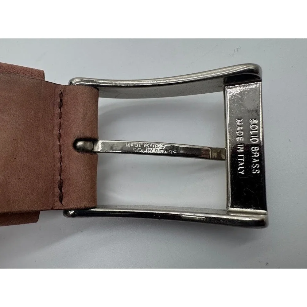 Canali Mens Brown Suede Leather Belt Solid Brass‎ Buckle Made in Italy Logo C